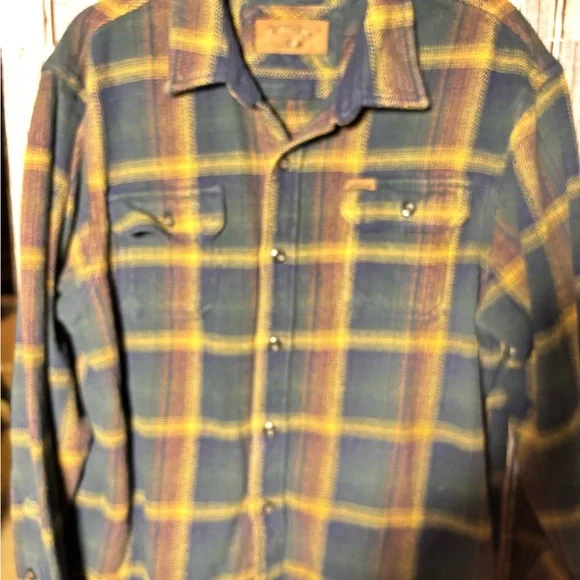 Orvis Plaid Shirt Jacket in Yellow and Blue - Picture 2 of 14